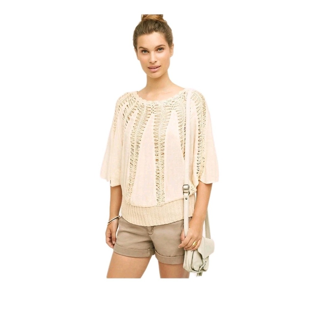 Anthropologie Cream Open-Knit Dolman Sweater Top